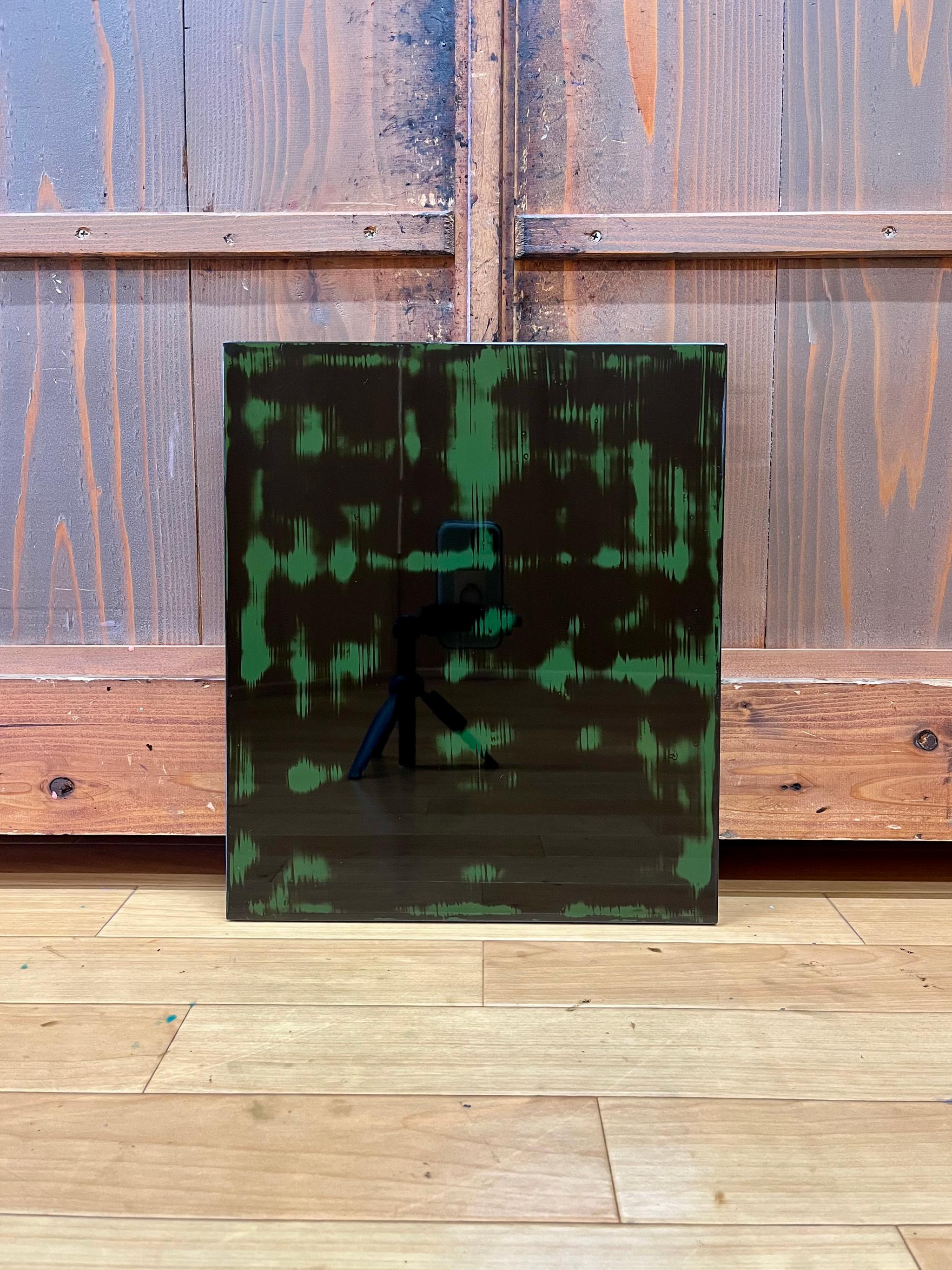 漆塗りアートパネル/ 漆黒とグリーン　鏡面仕上げ/ リビング　オフィス　エントランス　カフェ | 5枚目