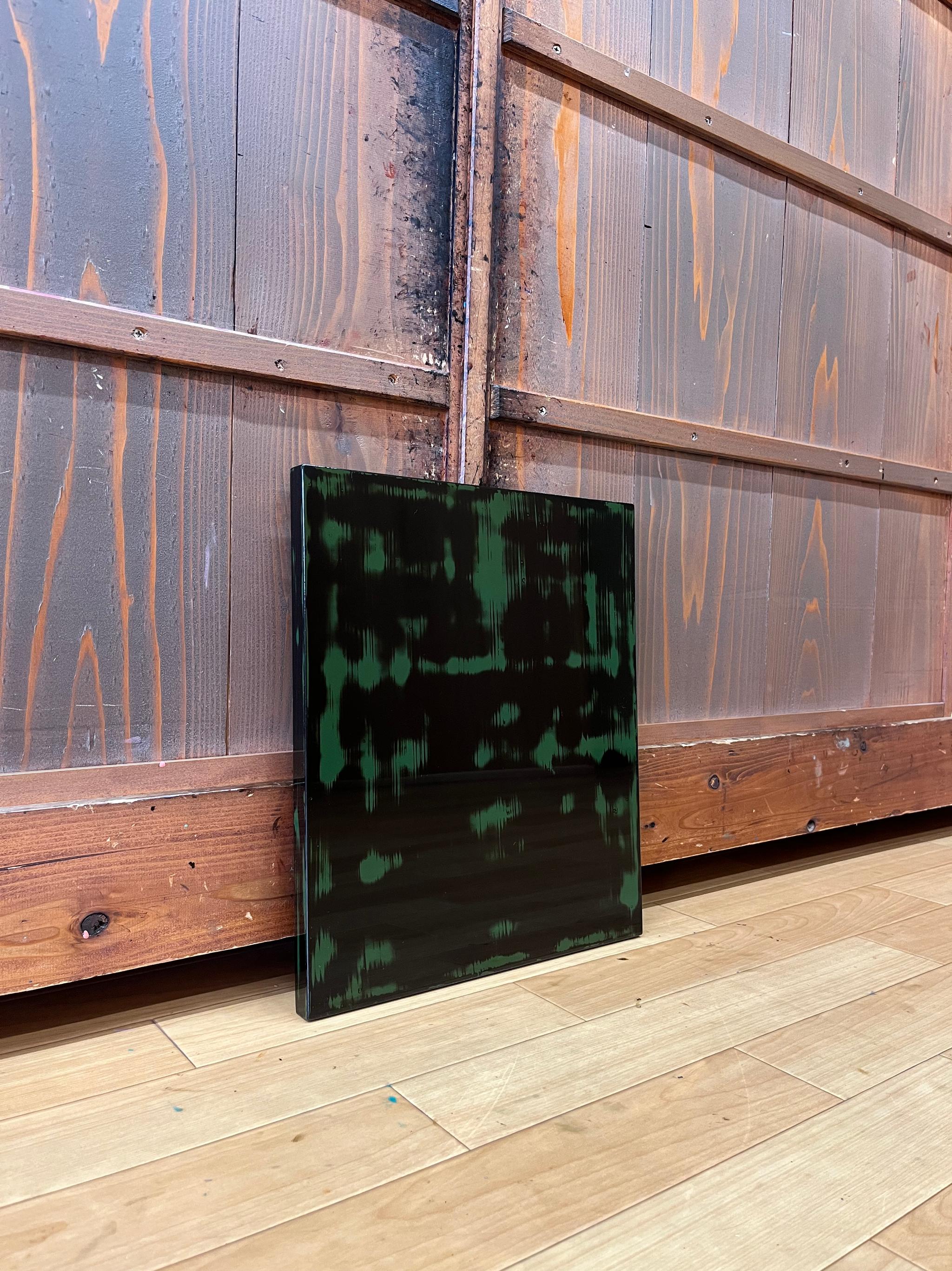 漆塗りアートパネル/ 漆黒とグリーン　鏡面仕上げ/ リビング　オフィス　エントランス　カフェ | 6枚目