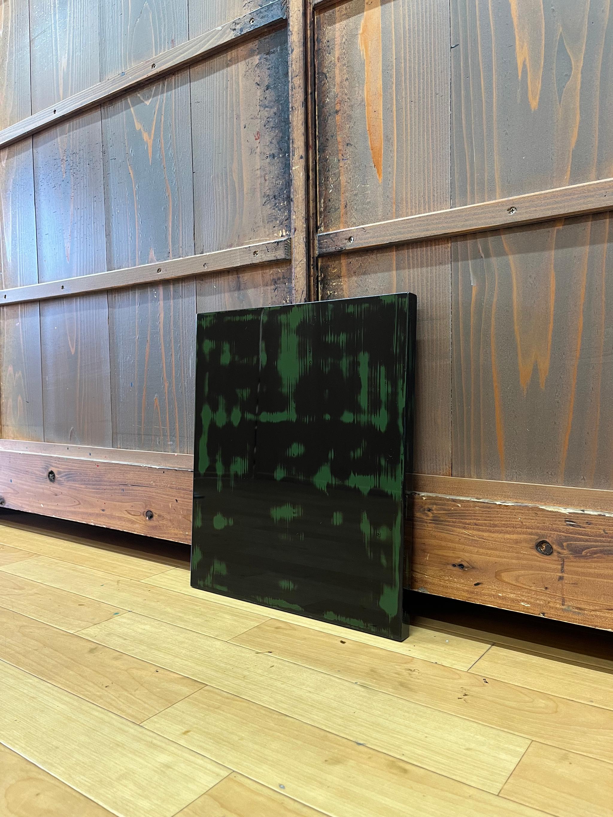 漆塗りアートパネル/ 漆黒とグリーン　鏡面仕上げ/ リビング　オフィス　エントランス　カフェ | 7枚目