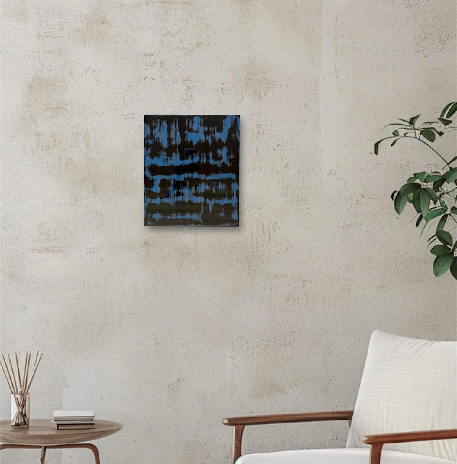 漆塗りアートパネル/ 漆黒とブルー　鏡面仕上げ/ リビング　オフィス　エントランス　カフェ | 4枚目